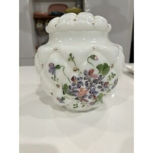 Consolidated Glass Con Cora Milk White Quilted Tufted Biscuit Cookie Jar Violets